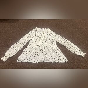 EUC Rose and Olive Sz S White Polka Dot Wonen's Blouse Career Casual